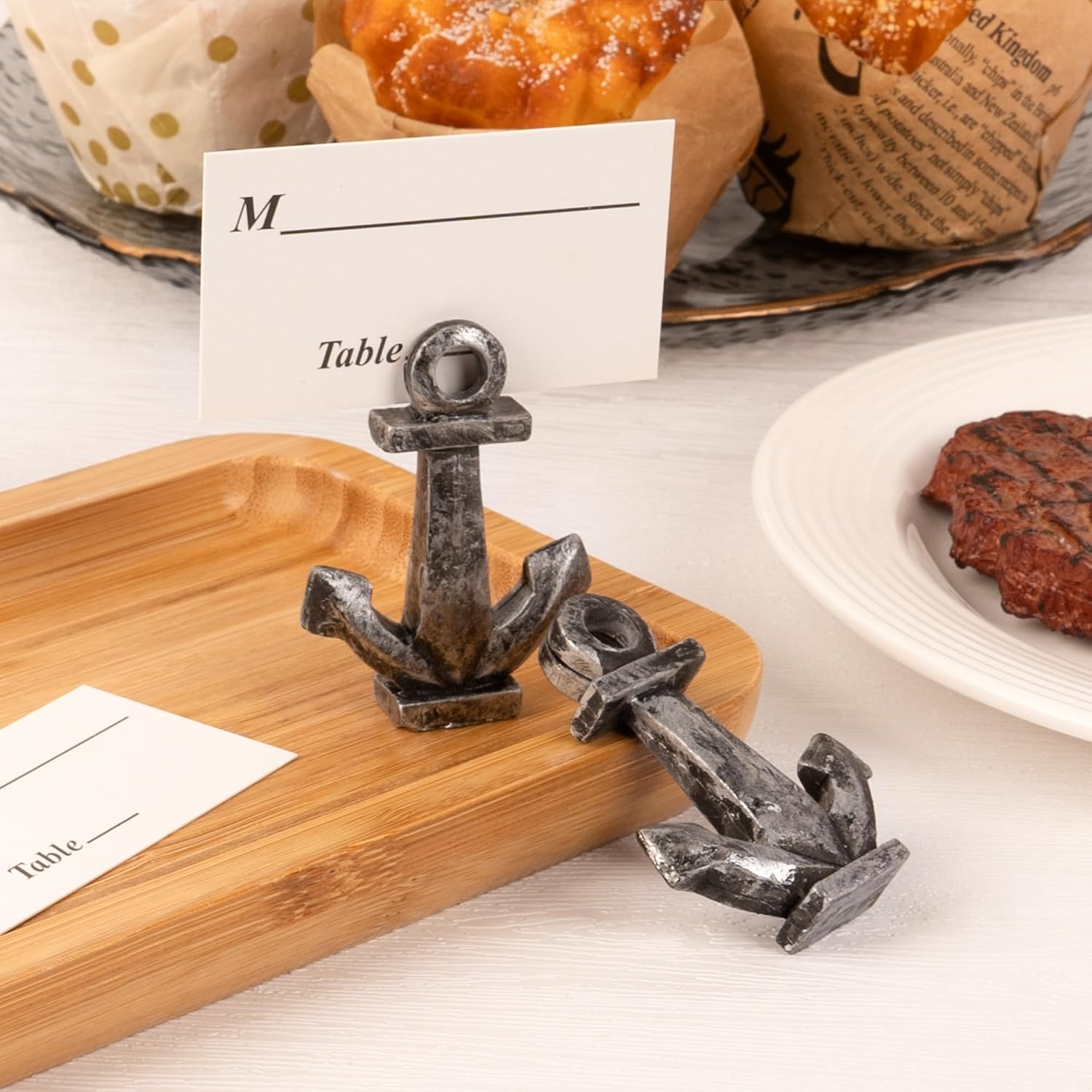 12 Piece Nautical Anchor Place Card Holders, Rustic Charcoal Gray Boat Anchor Table Number Note Holders Buffet Food Marker