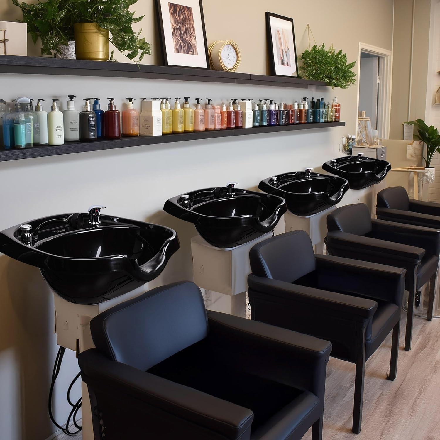 BYOOTIQUE Shampoo Bowl for Salons Black Wall Mount Salon Shampoo Sink Easy to Clean and Install Salon Hair Sink Hair Wash Basin for Barbershop Nursing Home Hair Salon