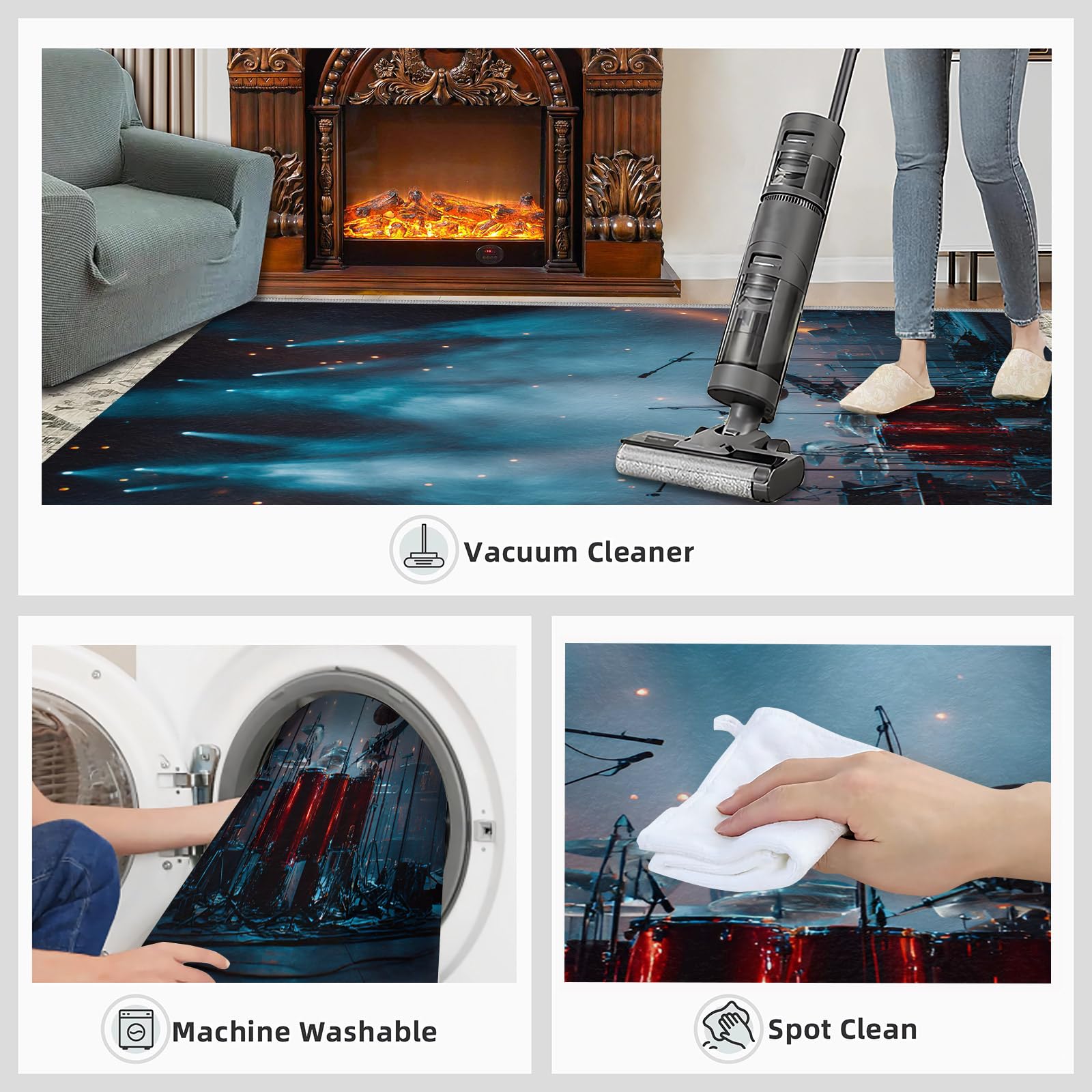 Generisch Konzertteppich, 100 x 150 cm, waschbar, DJ-Rock-Teppich für Wohnzimmer, weicher Rutschfester Teppichboden für Schlafzimmer, Esstisch, Nachttisch, Innendekoration