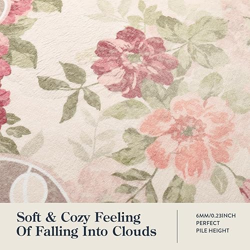 Miniatura 7 de Lahome Alfombra floral lavable de 3 x 5 pies, alfombras pequeñas para dormitorio, suaves, antideslizantes, alfombras de entrada para interiores,