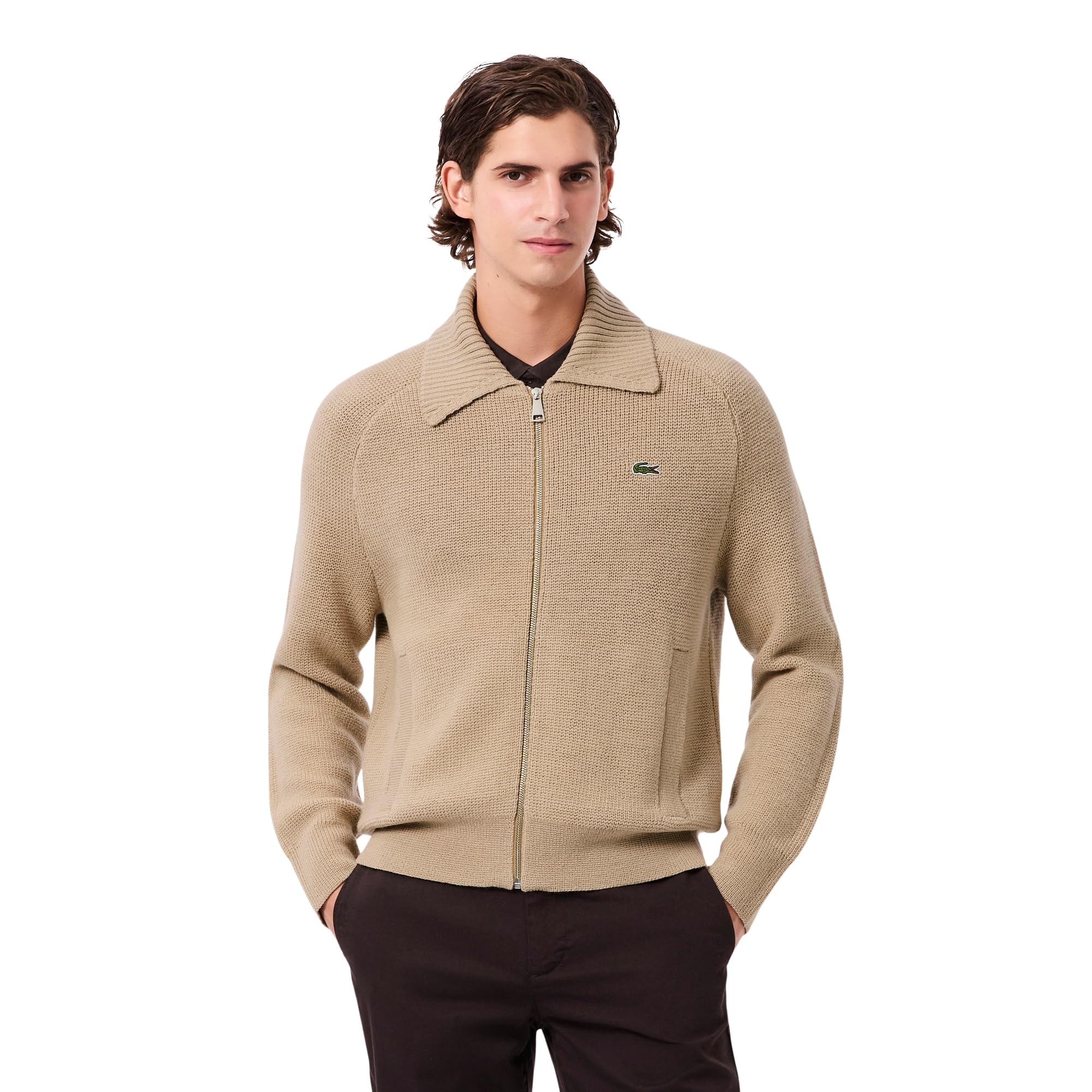 Carded Wool Zip Front Polo Neck Sweater-image-4