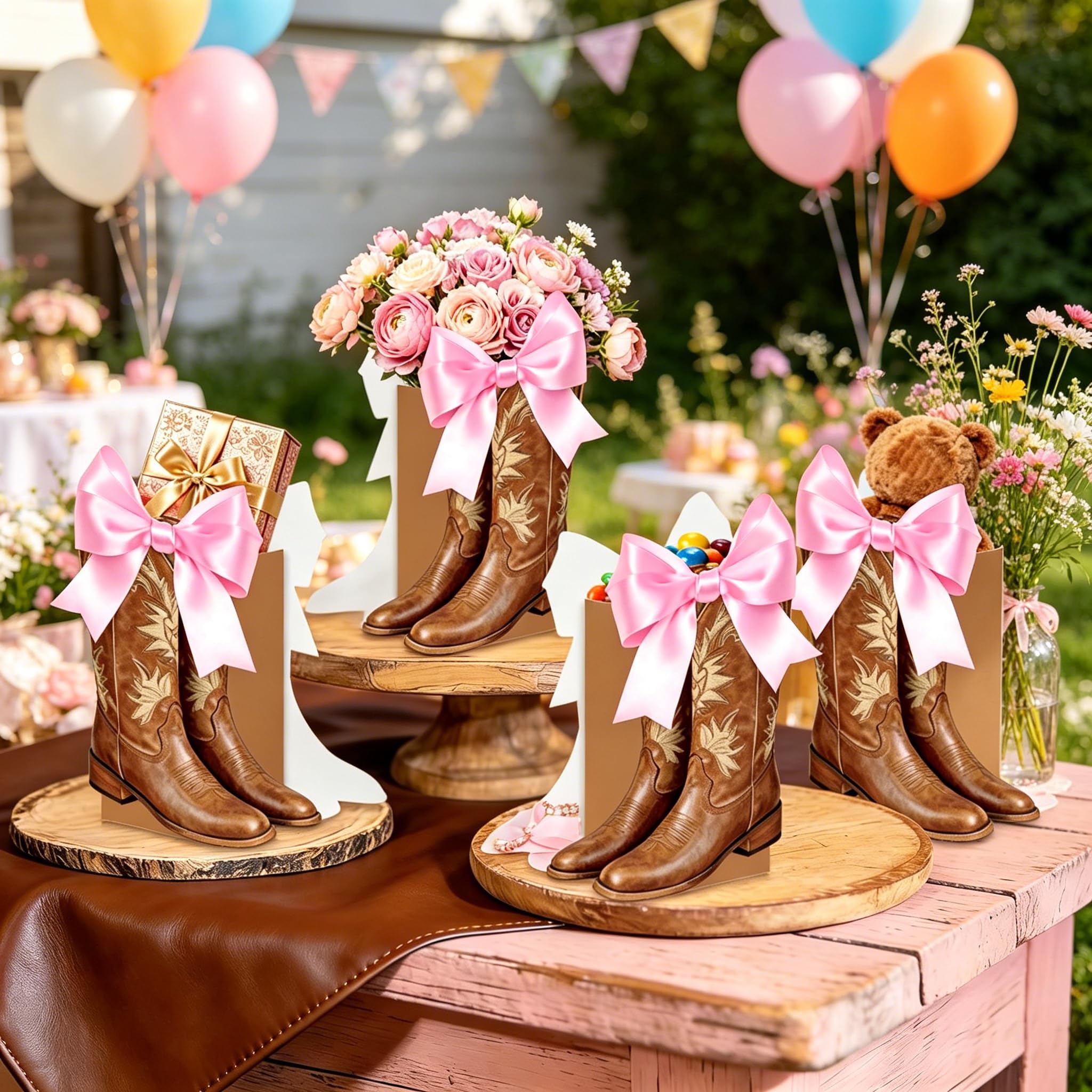12 PCS Western Cowboy Bow Boots Boxes Centerpiece Boot Gift Boxes Western Party Decoration Centerpiece for Table Boots for Rodeo Birthday Baby Shower Wedding Supplies