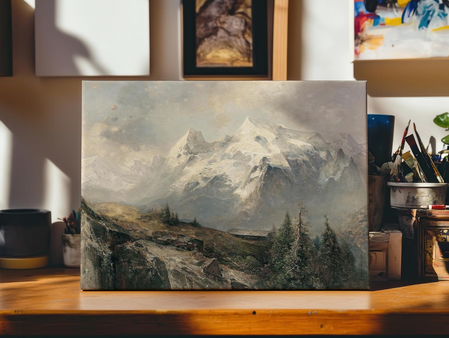 Poster Master Vintage Australian Alps Canvas - Retro Mountain Print - Fine Art - Gift for Men & Women - Landscape Art - Wall Decor for Living Room or Office - 8x10 STRETCHED Canvas