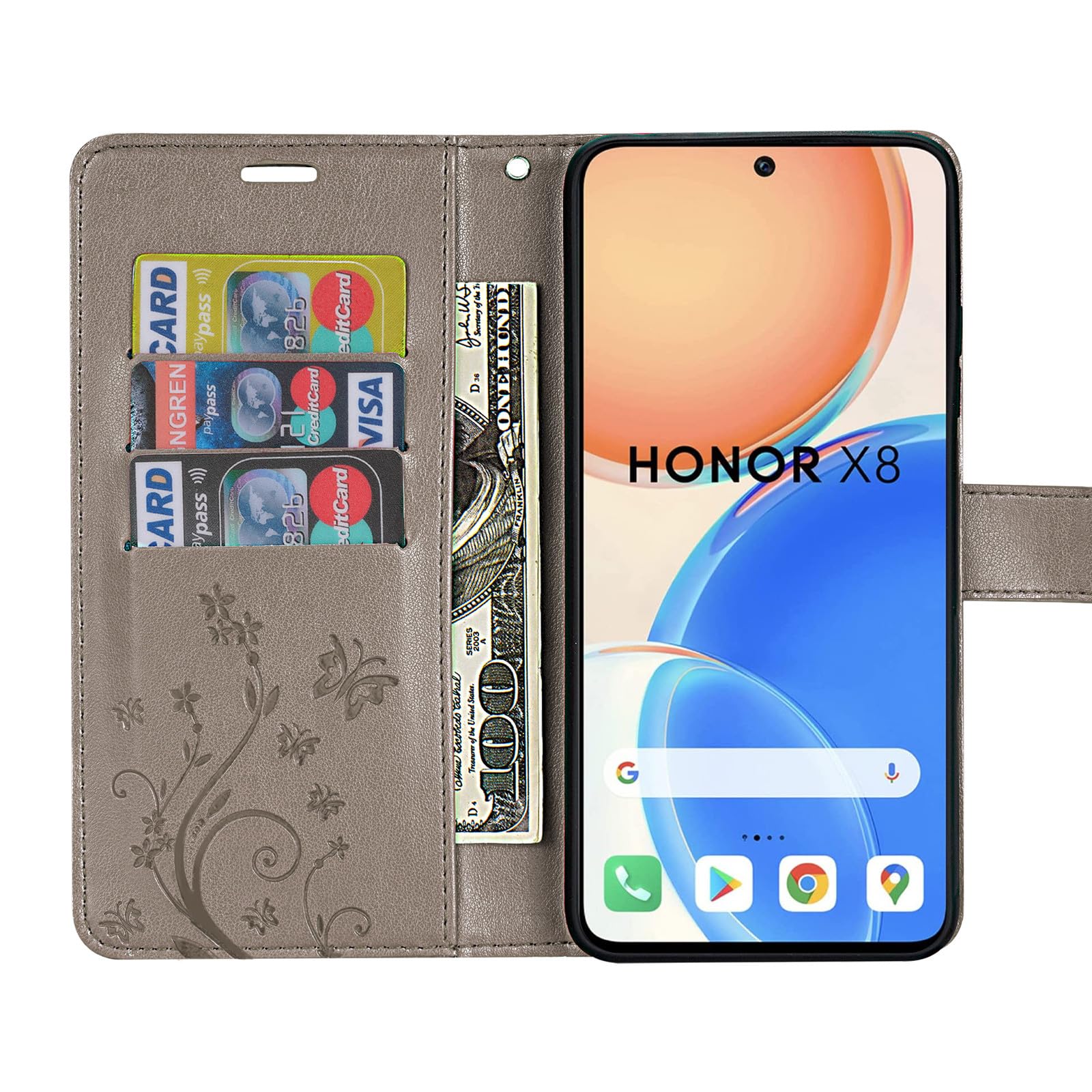 Betterfon Leder-Hülle Für Honor X8 – Wallet Case Mit Kartenfächern, Aufstellfunktion & Magnethverschluss, Grau