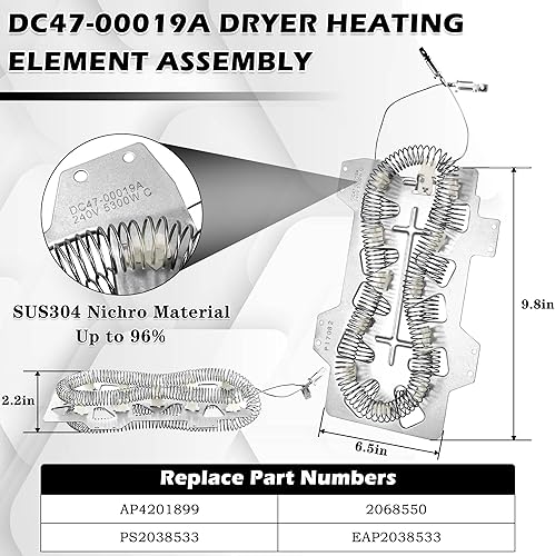 Miniatura 2 de DV42H5000EWA3 DV42H5200EPA3 DVE50R5400VA3 Elemento calefactor para secadora Samsung Elemento de calefacción DC47-00019a AP4201899 Elemento