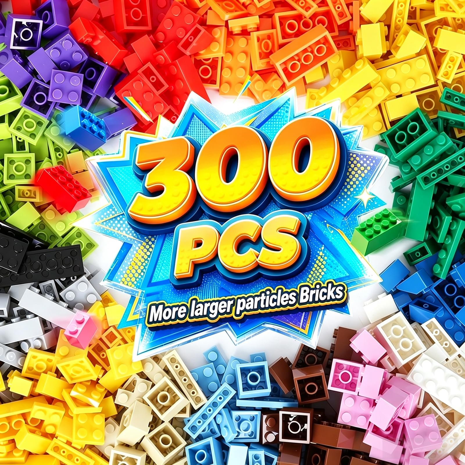 Building Bricks Compatible with Lego Classic - 300 Pieces Basic Bulk Building Blocks in Random Color - Mixed Shape-image-41
