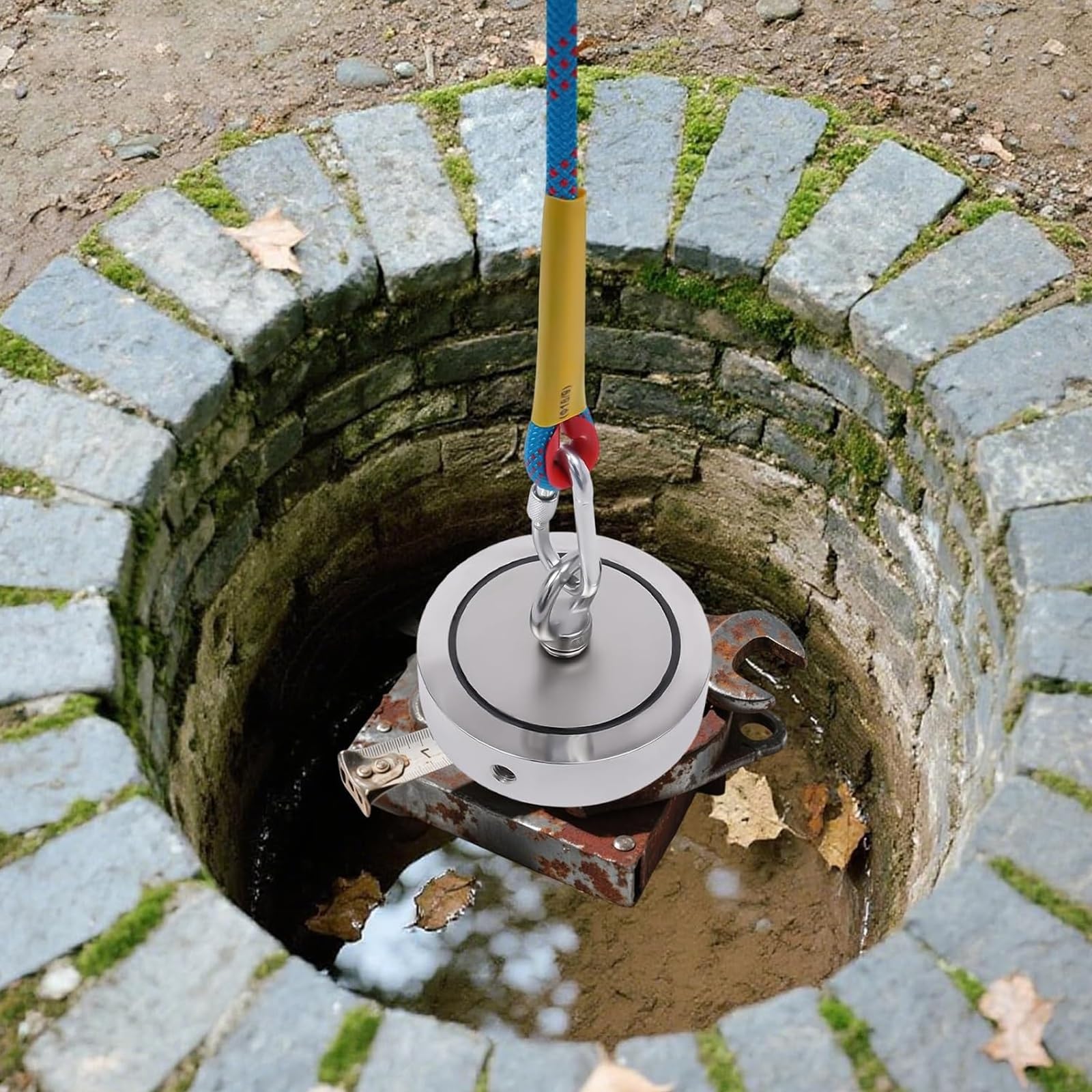 Kit da Pesca Magnetica con magneti di Recupero Rotondi da 3000 libbre, Corda da 66 Piedi, Scatola e Guanti per la Caccia al Tesoro nei fiumi e nei Laghi