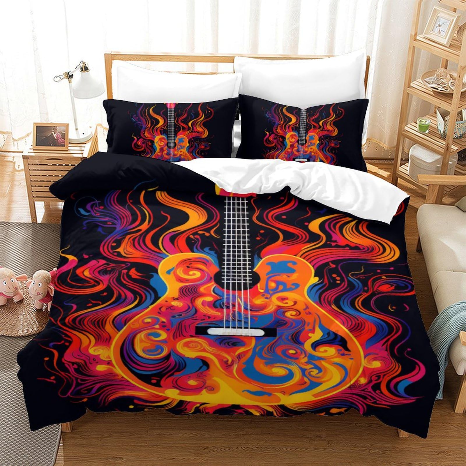 Housse de couette 140x200 guitare pour lit simple enfant et ado