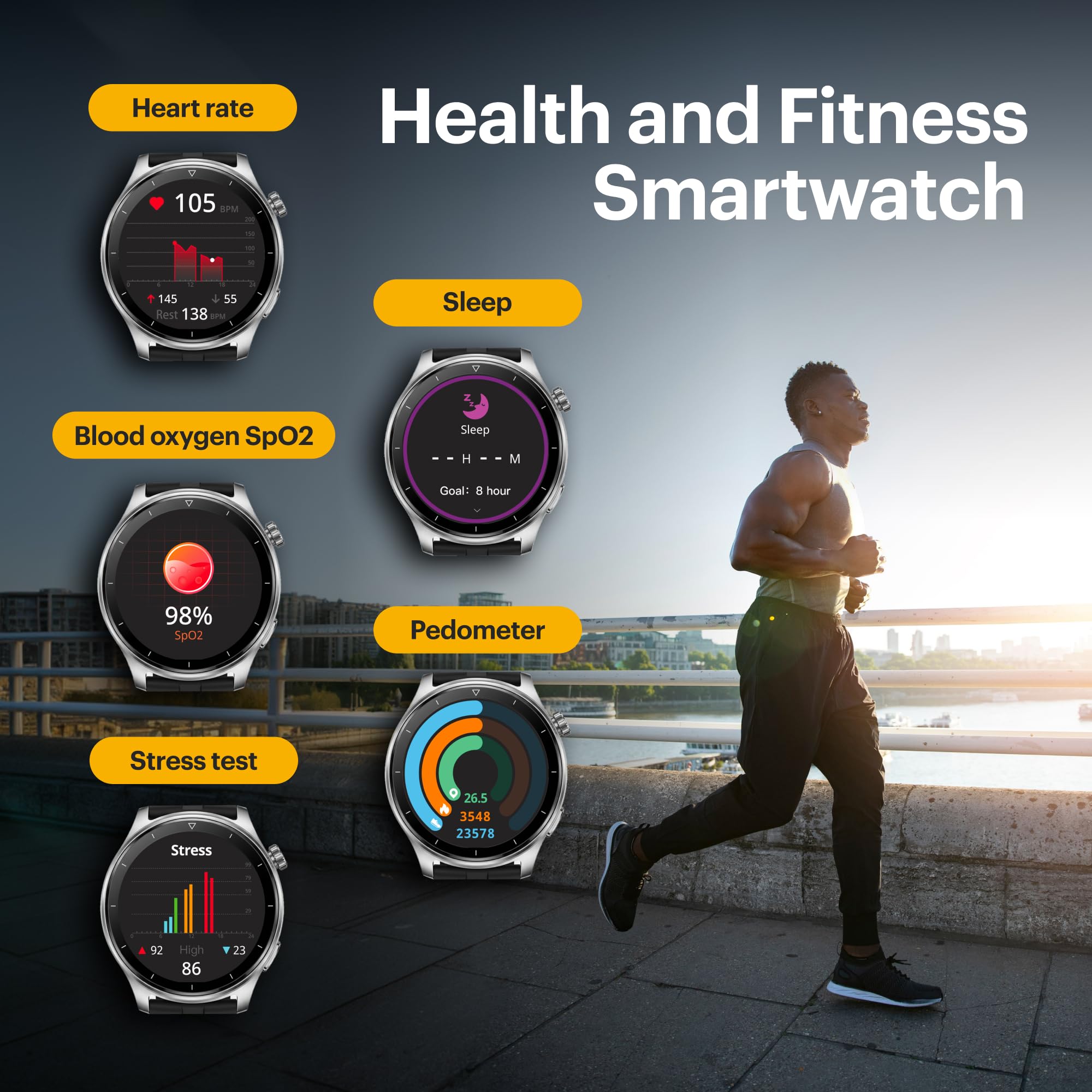 Kodak SW-7202 - Reloj Inteligente - Pantalla HD de 37 mm - Llamadas Bluetooth y Asistente de Voz - SpO2, frecuencia cardíaca, estrés, más de 100 Deportes, GPS - Duración de la batería 5 días - Carga