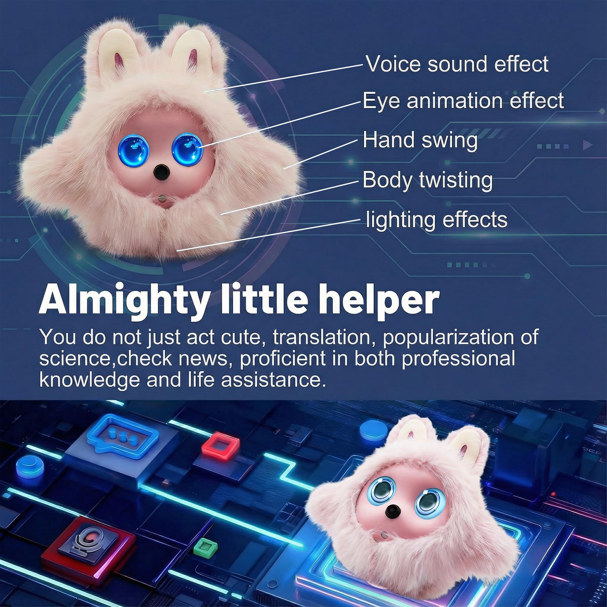 Kehuitry AI Robot Interactive Pet for Kids and Adults with Face Recognition & Storytelling, Desktop Companion Robot with LED Emotion Eyes, Talking Robot Pet for Stress Relief & Real-Time Interaction
