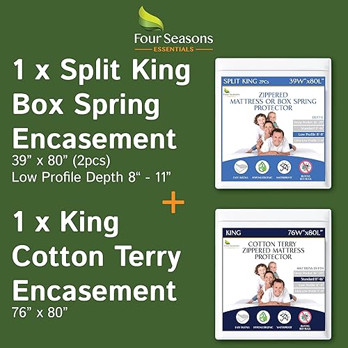 Bundle - 2 Artículos: Protector de colchón con cremallera tamaño King Terry Cotton Top + Split King Box Spring Encasement (2Pc)