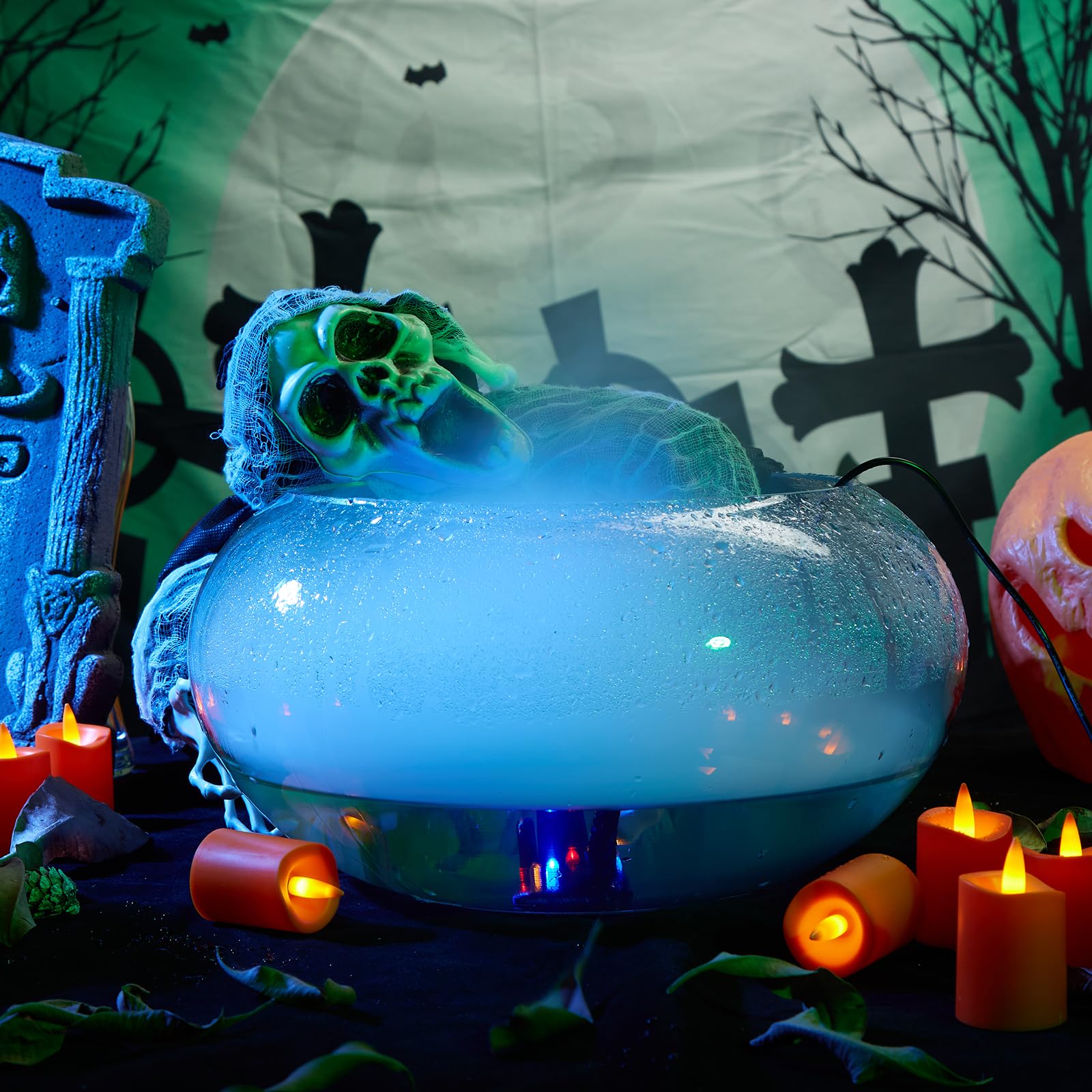 FITNATE 12 Luces LED Mist Maker Fogger, Generador de Niebla, Fogger Ultrasónico, Atomizador Humidificador de Aire, Fuente de Agua, Ideal para Decoración de Estanque, para Halloween y Otro Festival