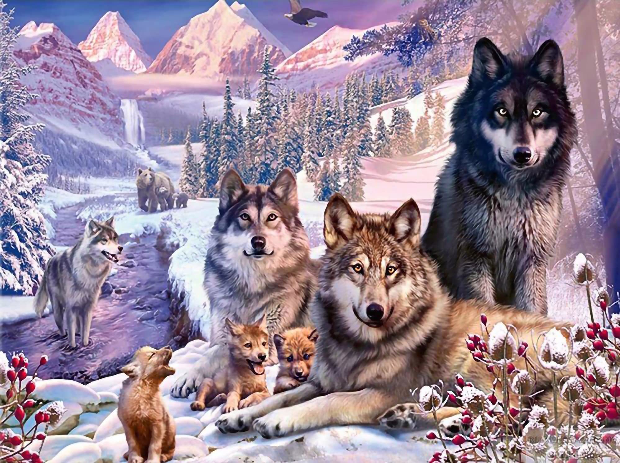 Wolf Diamond Painting Kits for Adults & Kids Beginner, Animal Diamond Art for Adults Full Round Drill, DIY Paint with Diamond Dots Gem Art Craft Set Picture Gift 12 * 16 inch