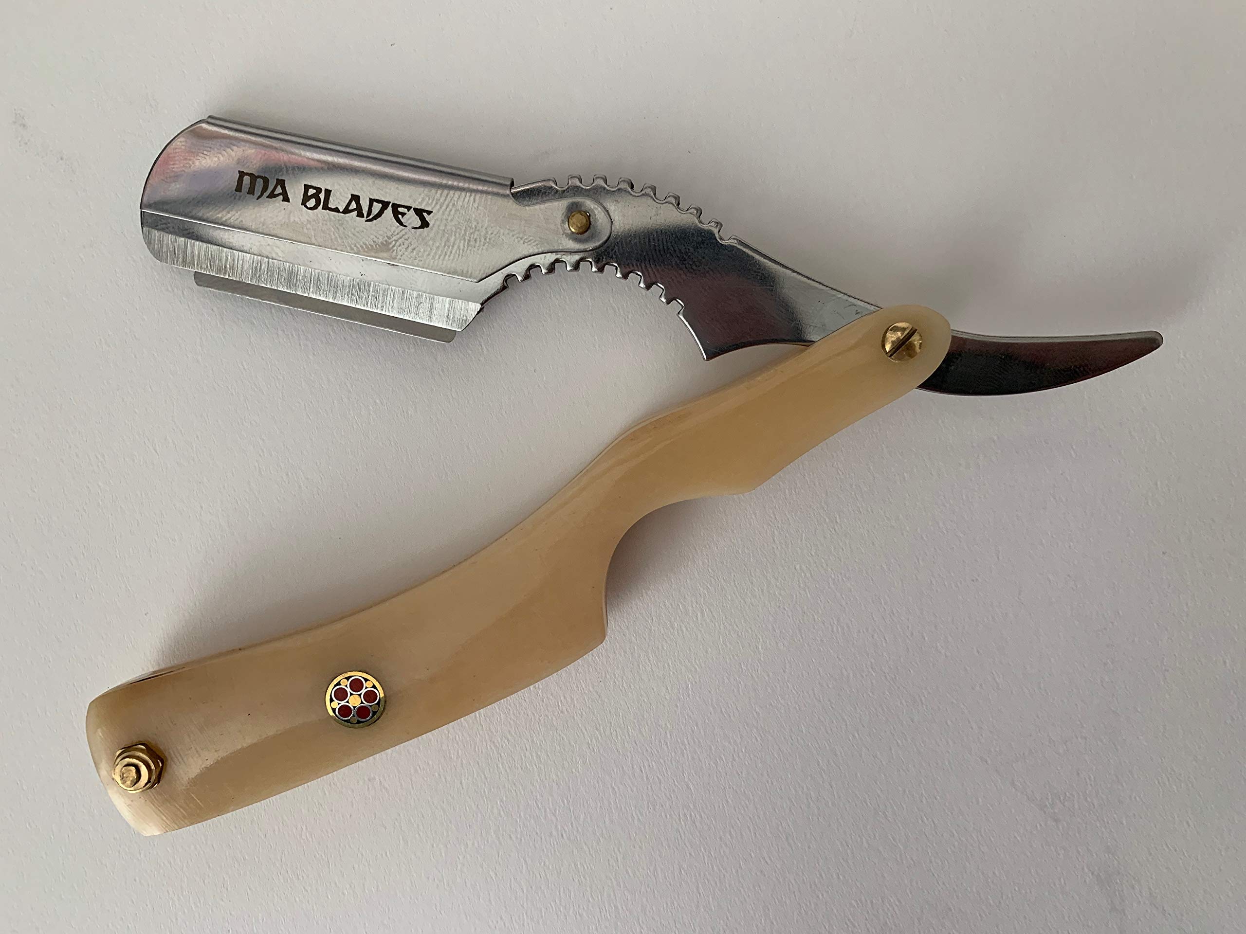 MA BLADES Bone Color Handle Professional Straight Razor/20 Disposable Razors