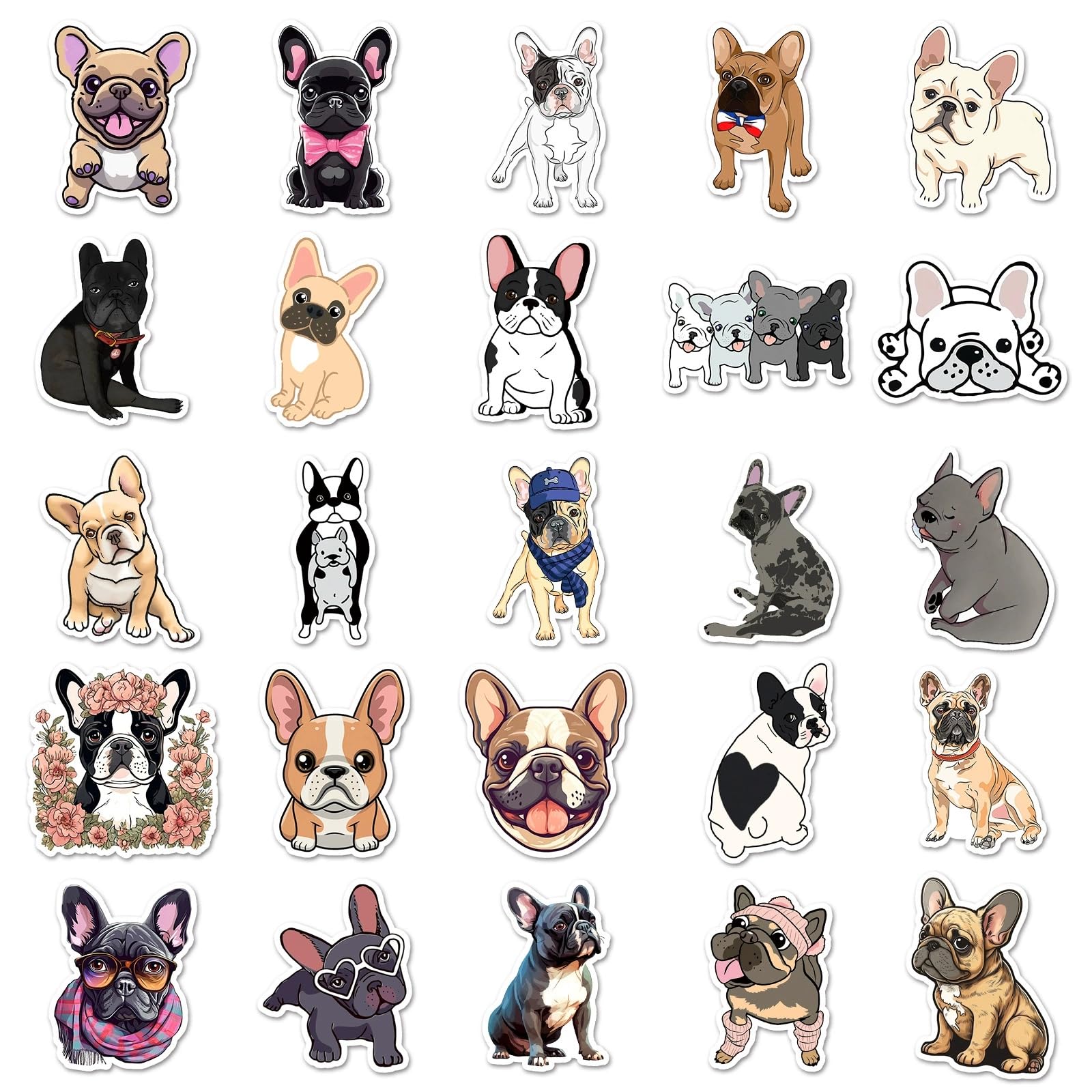50 Pcs French Bulldog Stickers for Water Bottle Waterproof Sticker for Laptop Skateboard Phone Car Decals for Teens Adults for Party Favors Supplies Decor (French Bulldog Stickers) - Image 2