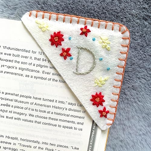 Miniatura 54 de Marcapáginas de esquina bordado a mano personalizado, lindo marcador de libro con flores, regalo de costura a mano para mujeres amantes de los Rojo