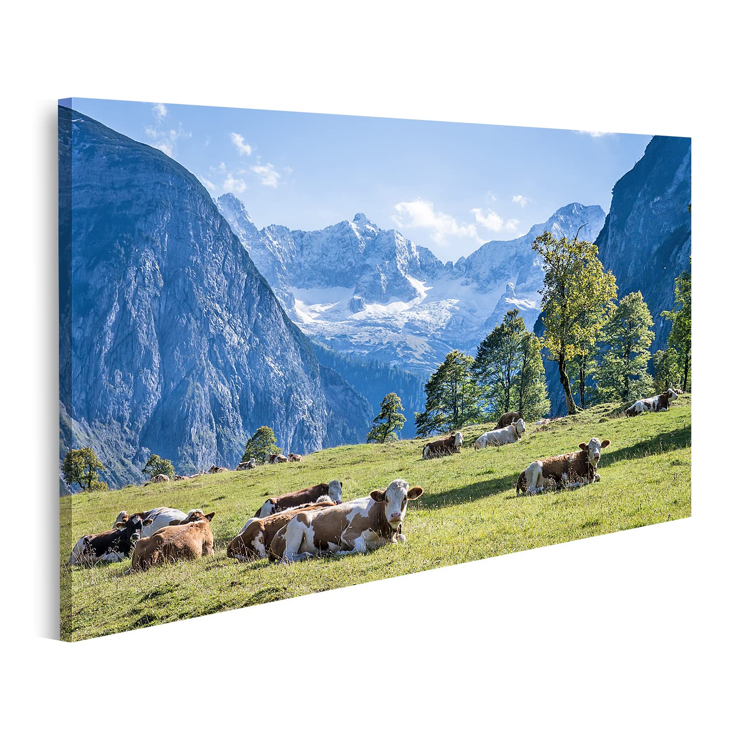 Tableau Toile Vache Laitière Dans Les Alpes Suisses - Décoration Murale Moderne, 170x80 Cm (5 Pièces)