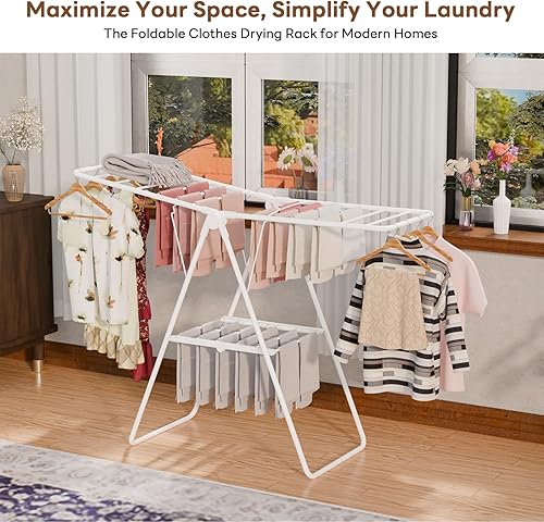 Miniatura 2 de Escurridor de ropa plegable, estante de secado portátil para ropa, estantes de lavandería para secar ropa, ahorro de espacio para interiores y