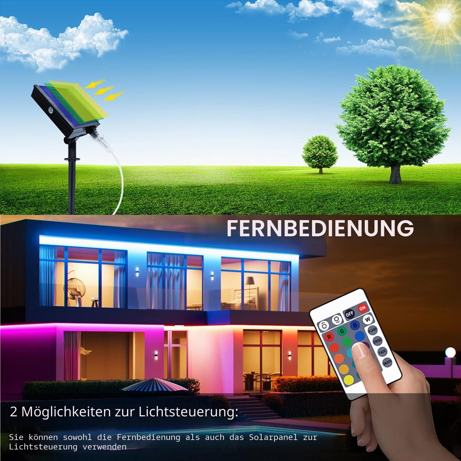 Solar LED Streifen Außen, 10m SMD 5050 LED Leuchten Solarbetriebener RGB Farbwechsel LED Streifen, IP67 Wasserdichte Dekorative Lichterkette für Yard Trees Garden