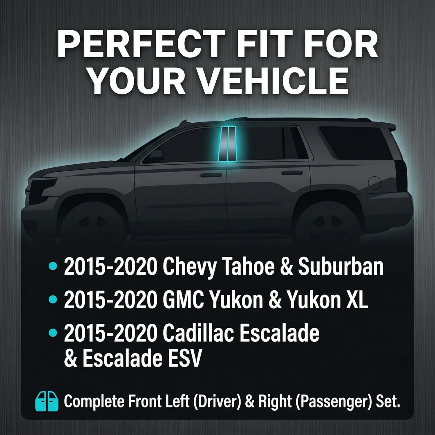 B-Pillar Door Trim Molding Kit (Left & Right Set) Compatible with 2015-2020 Chevy Tahoe, Suburban, GMC Yukon, Cadillac Escalade, Replaces 926-241 & 926-242 (Gloss Black) Outer Left&Right