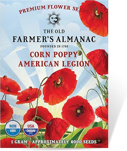 The Old Farmer's Almanac Semillas de Amapola (American Legion) - Aproximadamente 5000 semillas de flores - Premium sin OMG, polinización abierta,