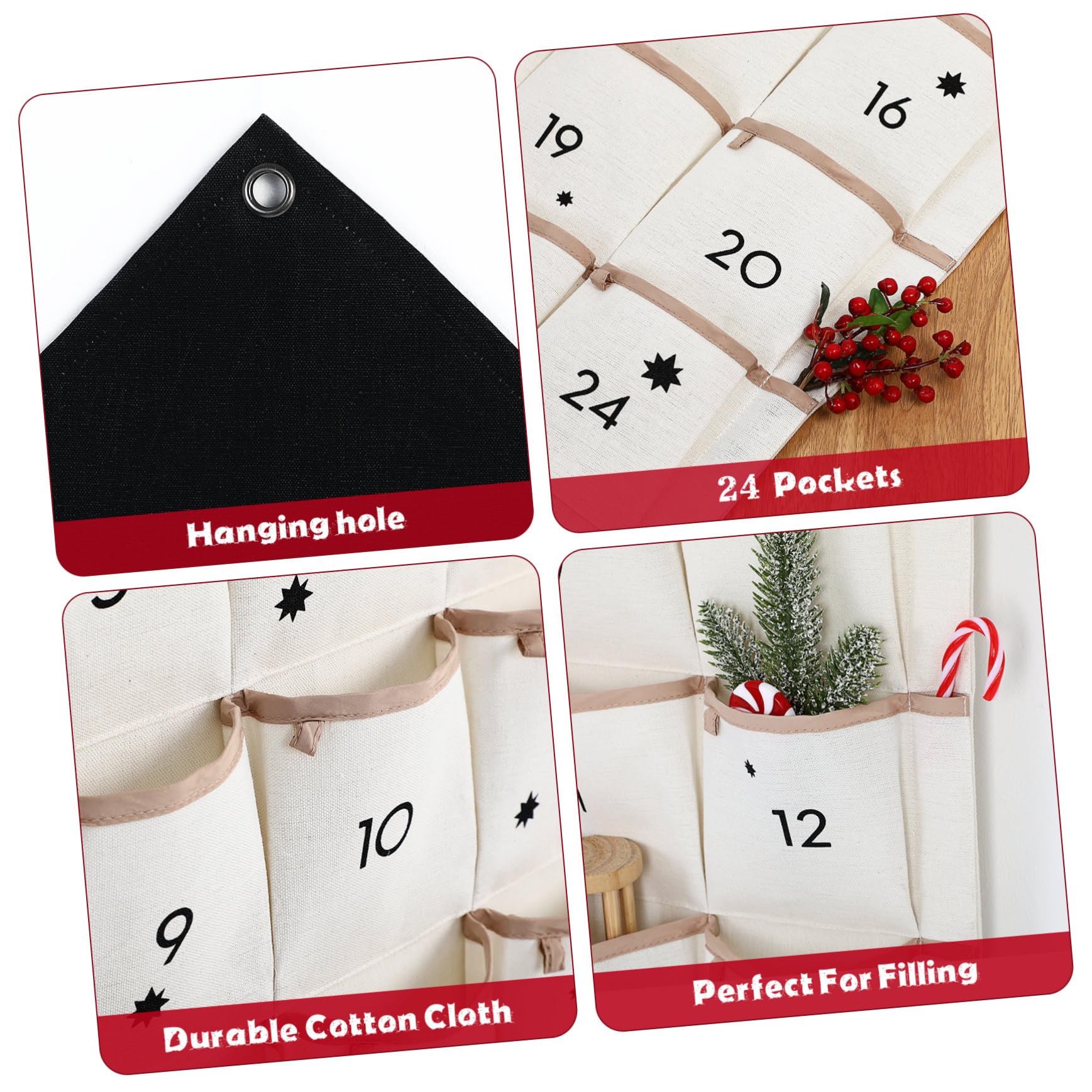 Wandbehang Adventskalender Tasche Taschen Lagerung Baumwollstoff Weihnachtsdekor einfach aufzuhängen