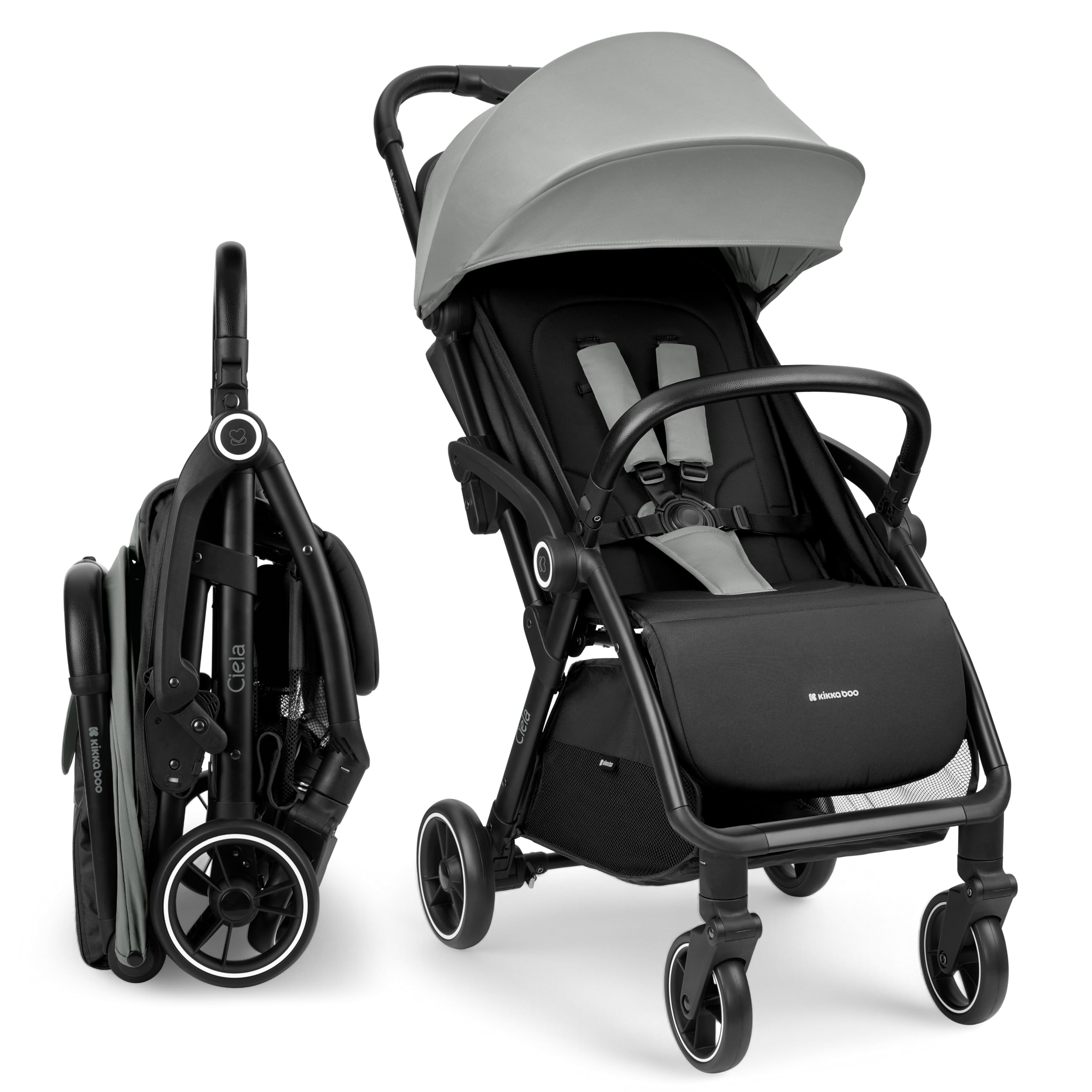 KikkaBoo Buggy Kinderwagen Reisebuggy CIELA, Bis 22 kg, Leicht (7,1 kg), One-Hand-Faltbar, Atmungsaktiv & Wasserabweisend, Inkl. Regenschutz, Grau