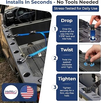 GripPRO Lock & Ride Tie Down Anchors for Polaris Ranger & General, 6-Pack