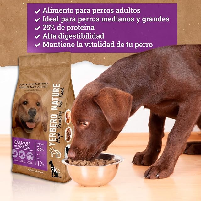 Foto 2 de 6 de Yerbero Nature Salmón y Arroz Comida para Perros de Tamaño Mediano y Grande