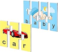 Vista 9 de Juego de 24 tarjetas de rompecabezas de palabras de 3 letras, 72 piezas de rompecabezas de ortografía de palabras autocorrectivos, tarjetas