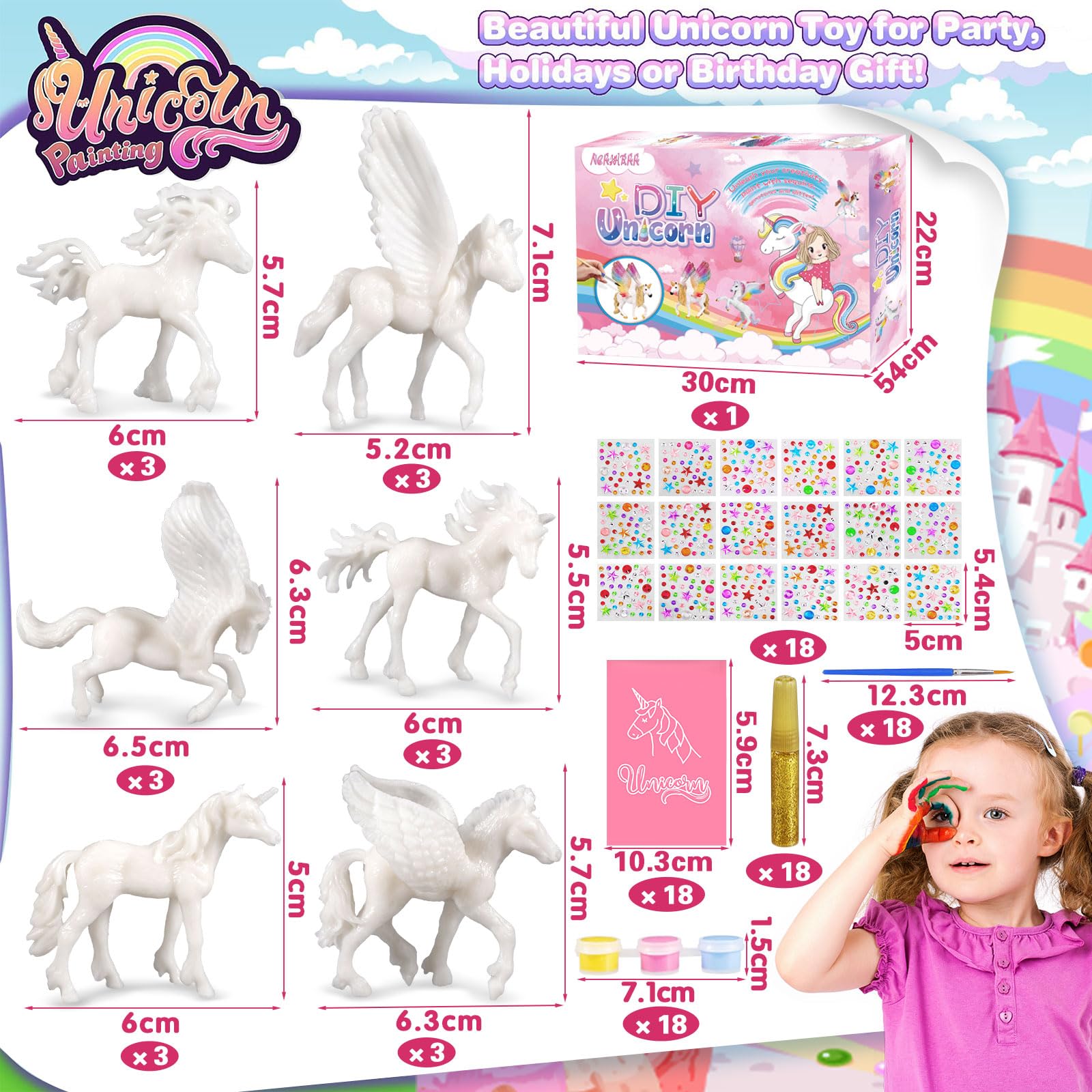 Kit Pittura Unicorno Per Bambini - 16 Pezzi, Regalo Compleanno, Con Colori E Pennelli - Foto 11