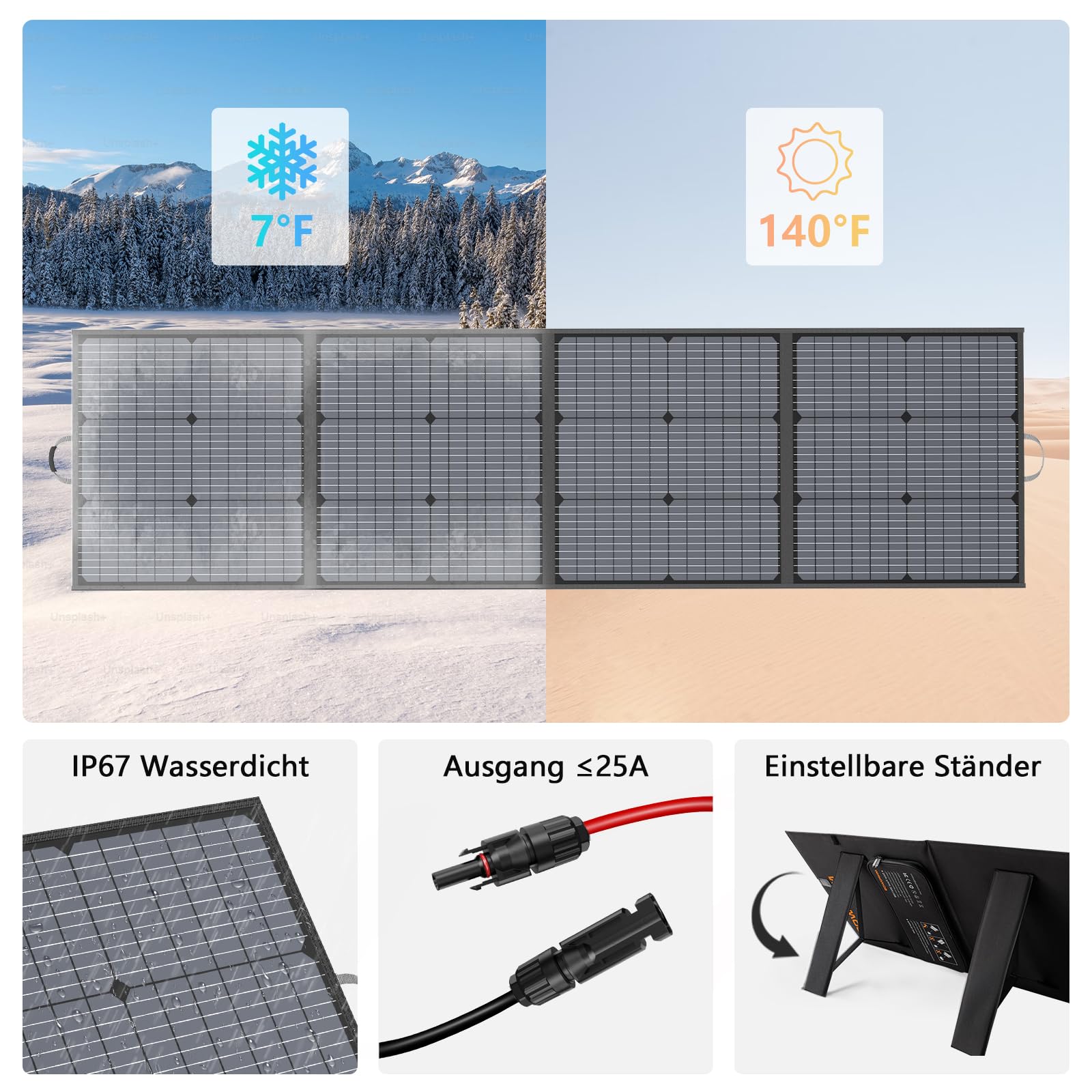 220W Tragbares Solarpanel, IP67 Wasserdichtes 40V Monokristallines Faltbares Solarpanel Power Backup, Langlebiges Solar Ladegerät Solarpanel Kit für Powerstation RV Camping Off Grid Angeln
