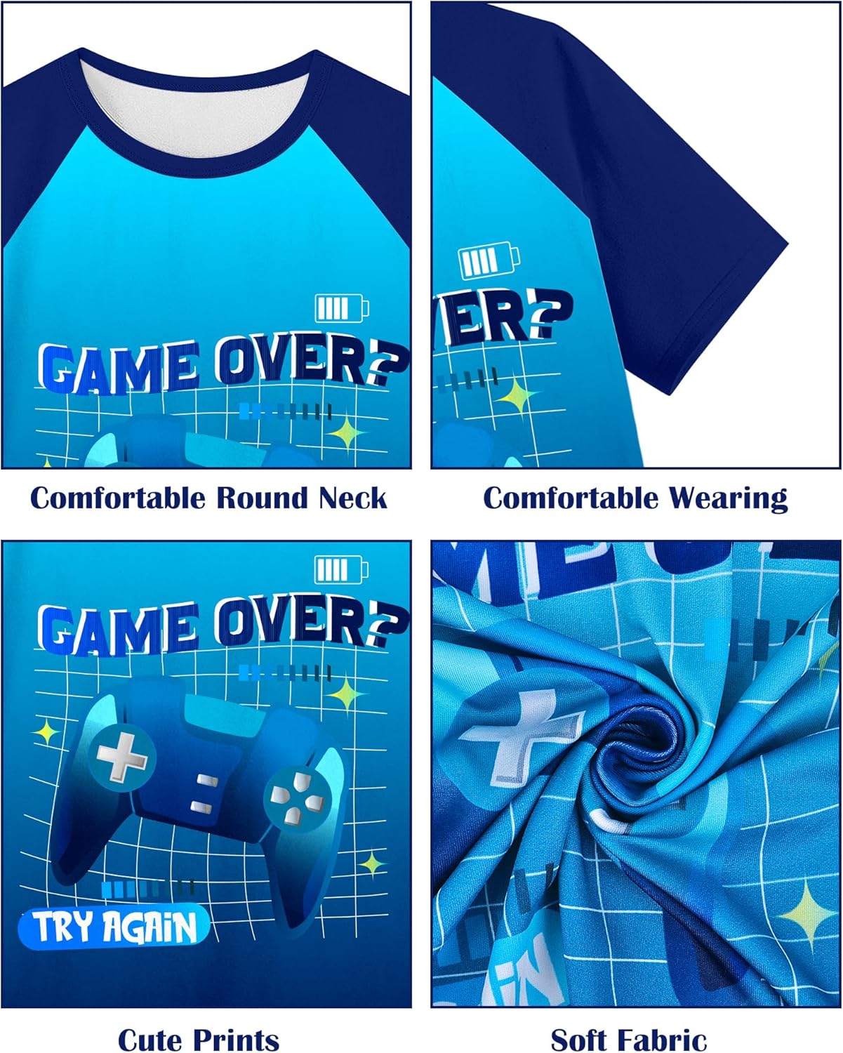 Fiodrimy Boys Pajamas Little Big Boys Short Sleeves and Pants Pajamas 2-Piece Pjs Set Kids Sleepwear Size 8-14 - Image 4