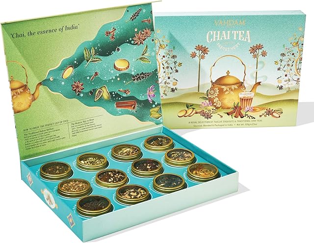 VAHDAM, Chai Tea Assortment - 12 Assorted Chai Teas | Valentines Day Gifts for Him/Her, Gifts for Women & Men | Gift Box, Loose Leaf Tea Sampler