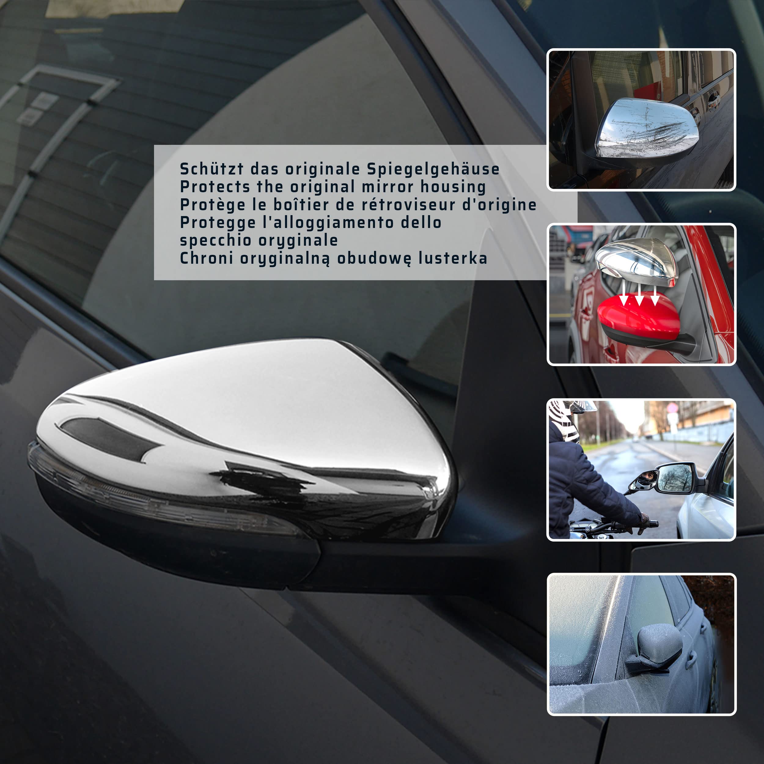 CHROMEMASTER | Nakładki na Lusterka Zewnętrzne | Kompatybilne z VW Golf Mk6 Hatchback, 3 Drzwi 2009-2013 | Stal nierdzewna; Osłony Lusterek to Niepowtarzalny Wygląd Auta i Ochrona Przed Uszkodzeniem