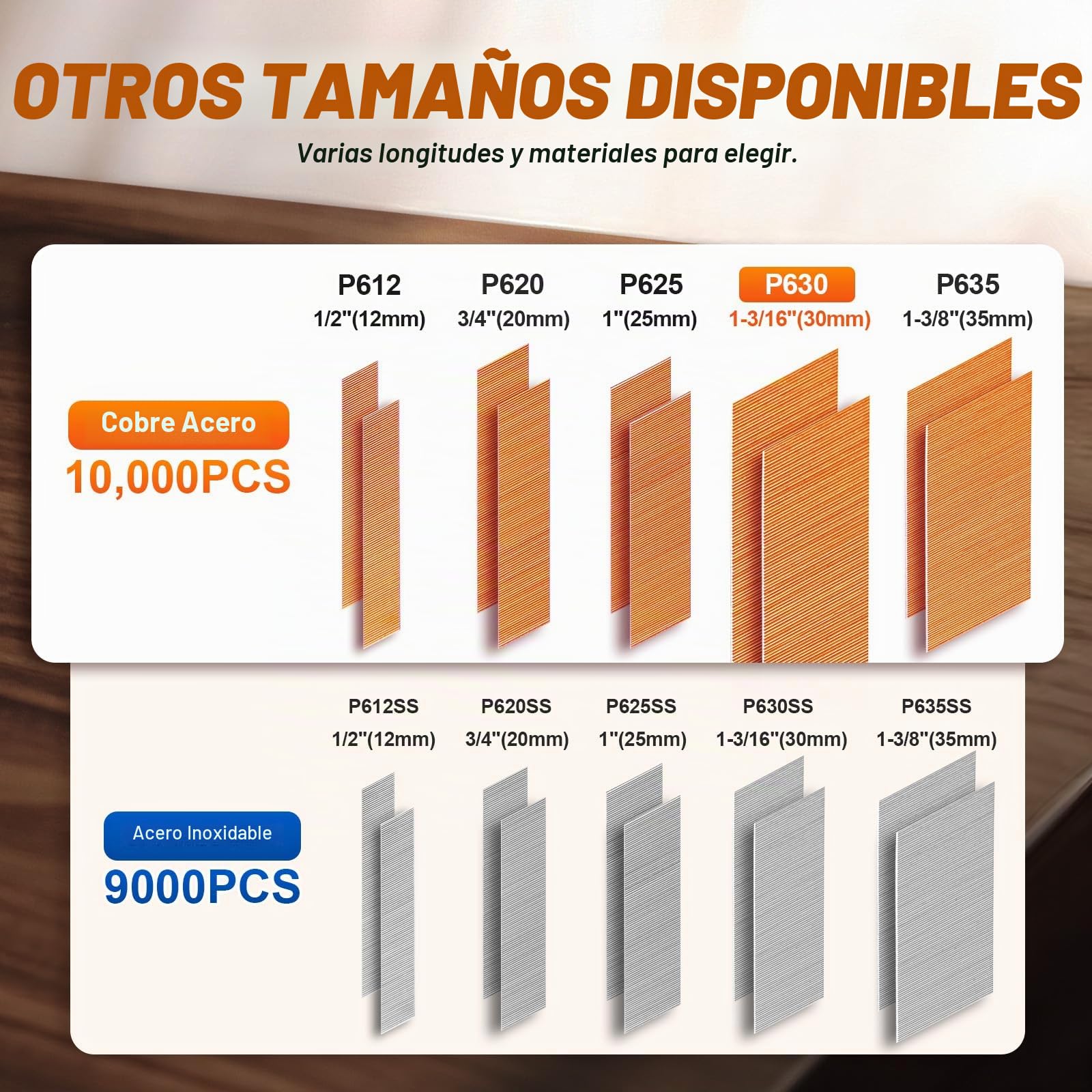 P630 - Clavos de calibre 23 de 30 mm, chapado en cobre, 10000 piezas/caja, clavos para pistola de clavos neumática, micro claveteadora para armarios, trabajo de madera ligero, bricolaje