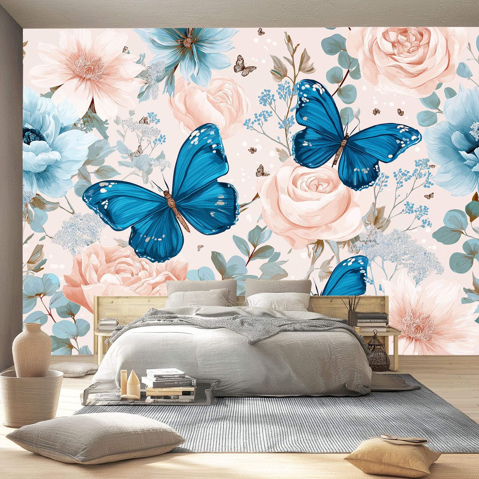Romantisch Grünpflanze Rose Tier Schmetterling Drucken Vliestapete Tapete