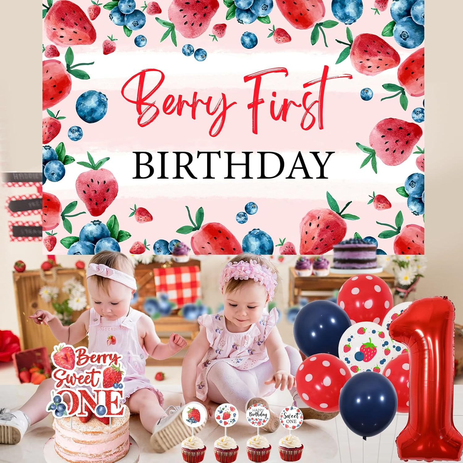 Berry 1st Birthday Decoration Strawberry Blueberry First Birthday Decorations Berry First Birthday Backdrop Banner Berry Sweet One Highchair Banner for Berry First Birthday Party Supplies - Image 4
