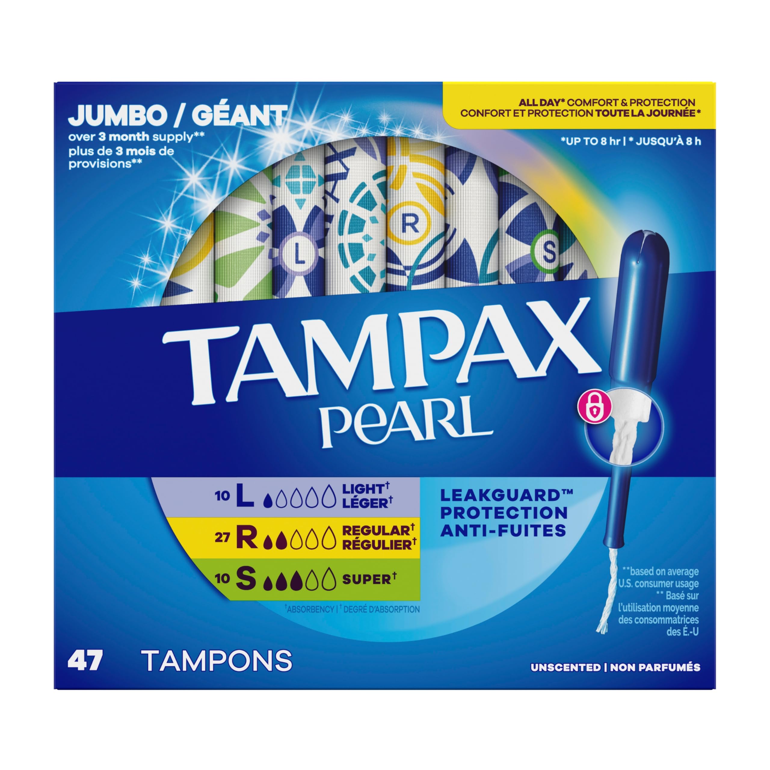 Pearl plastic Triple Pack, Light/Regular/Super Absorbency, Unscented Tampons, 50 Count by Tampax
