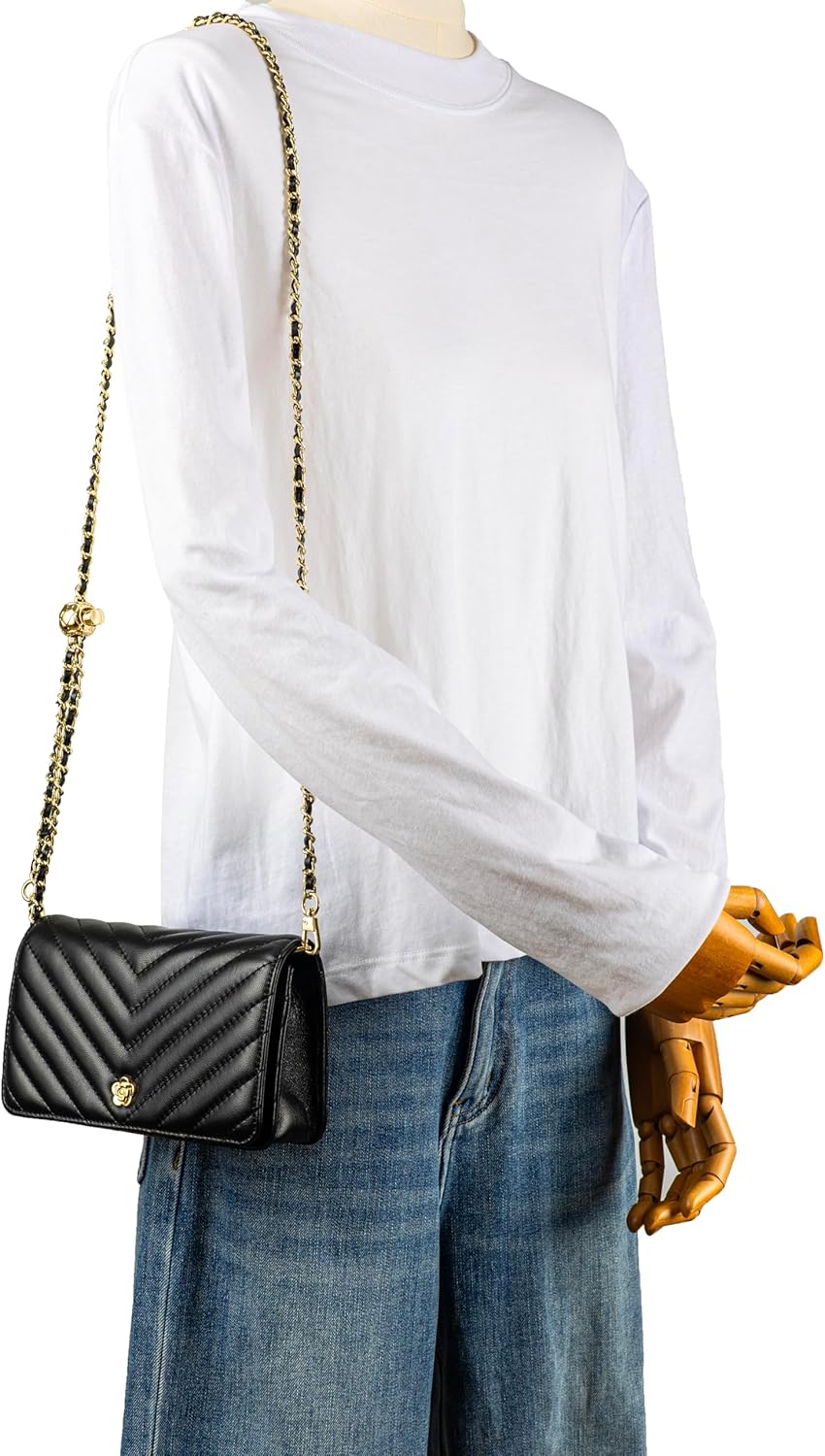 DORIS&JACKY Quilted Leather Crossbody Bags for Women, Small Shoulder Flap Purse With Adjustable Chain Strap - Image 7