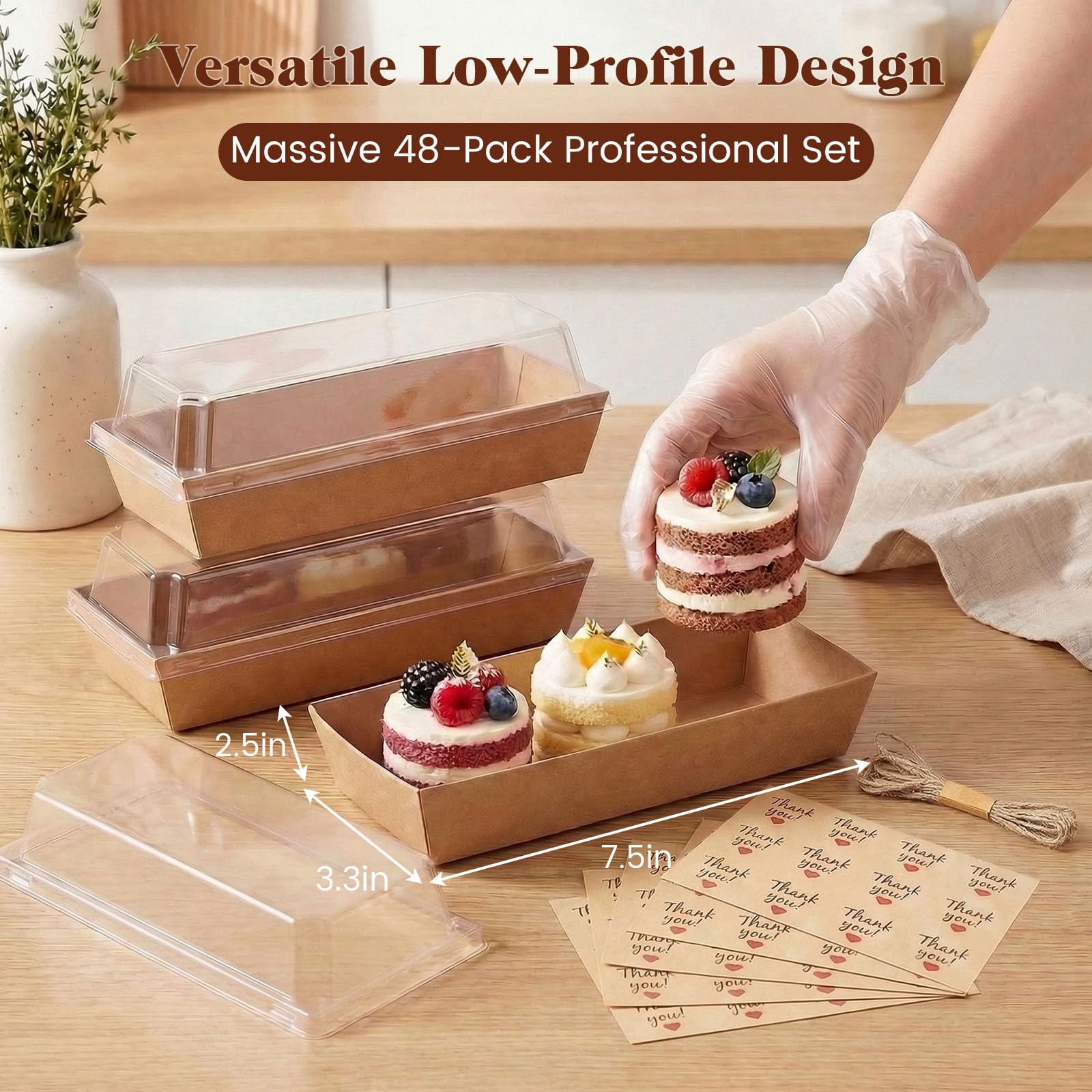 VGOODALL Lot de 48 boîtes à charcuterie, petites boîtes en papier avec couvercle transparent pour sandwich, dessert, gâteau