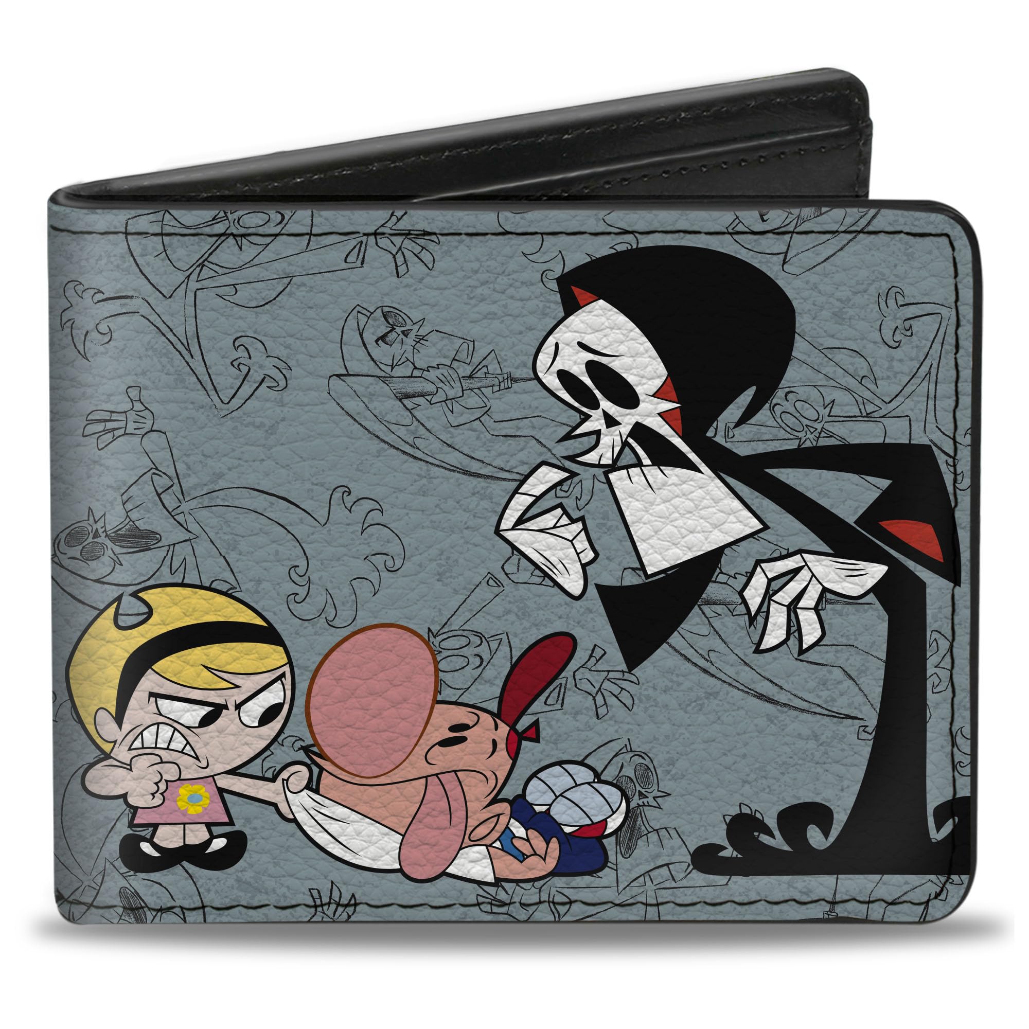 Buckle-Down Warner Bros. Animation Wallet, Bifold, The Grim Adventures of Billy Mandy Group Pose and Grim Gray, Vegan Leather