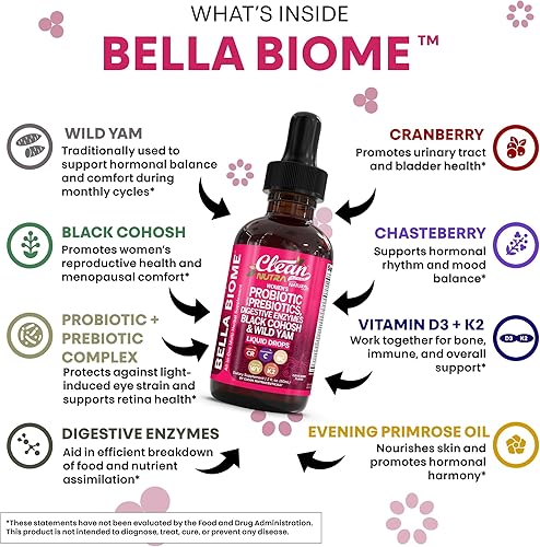 Miniatura 3 de Liquid Probiotics for Women Drops with Chasteberry, Black Cohosh, Prebiotics, Digestive Enzymes, Evening Primrose Oil, Wild Yam, Cranberry Dmannose