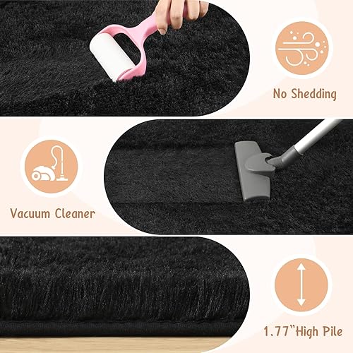 Miniatura 256 de LOCHAS Alfombra esponjosa para dormitorio, 2.6 x 5.3 pies, alfombra lanuda para dormitorio, mesita de noche, alfombra ovalada suave para sala