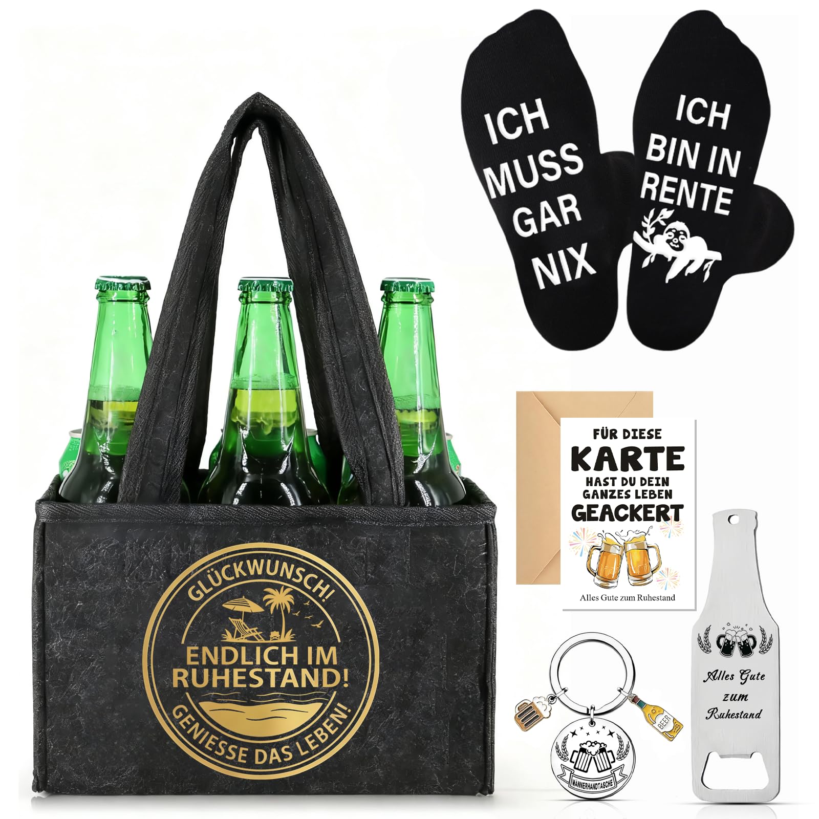 Wryzorix Männerhandtasche Bier Geschenkset,Geburtstagsgeschenk Mann | Geburtstagsgeschenk für Männer,Bier Handtasche,Socken,Flaschenöffner,Schlüsselanhänger & Karte,Biergeschenke Männer