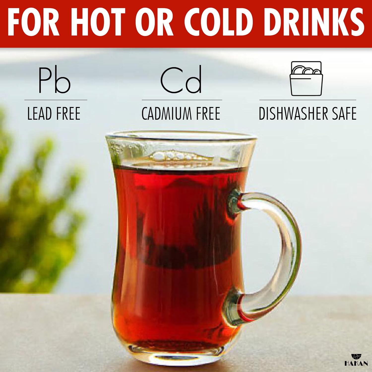 Hakan Istanbul 4.9 oz, 6 Pcs, Turkish Tea Glasses with Handles, Small Glass Tea Cups, Turkish Clear Teacup Set, Modern Tea Glasses, Drinkware for Hot and Cold Beverages with Special Box