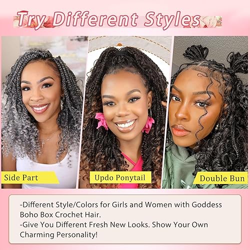 Miniatura 7 de Extensiones de cabello sintético de trenzas de ganchillo Goddess de 10 pulgadas para mujeres negras, 8 paquetes, 3 unidades, con rizos y rizos (12