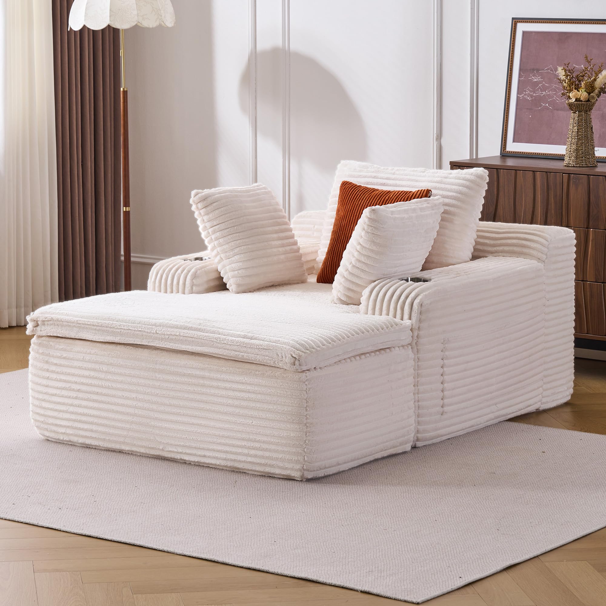 Boneless Couch Schlafsessel mit Chaise-Lounge – Modernes Cloud Sofa aus Cordstoff, 2-in-1 Kissen/Decke, kein Aufbau, für Wohnzimmer (Beige)