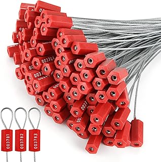 100 PCS Security Cable Seals Numbered Tamper Proof Security Tags, Steel Pull Tight Seals Truck Seals Wire Seals Trailer Seals Metal Container Seals Shipping Seals, Red