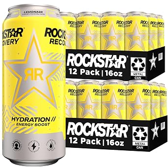 Rockstar Energy Drink with Caffeine Taurine and Electrolytes,Recovery Lemonade,16oz Packaging May Vary,Pack of 24